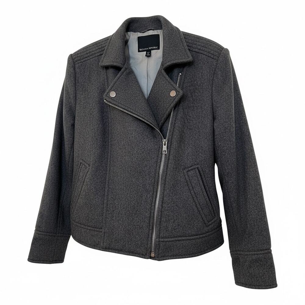 Banana Republic Melton L petite charcoal gray Italian Bellucci wool moto jacket